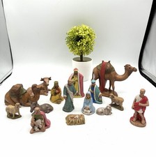 Vintage Signed RR Ceramic Nativity Set 15 Pc Hand Painted Christmas Figures picture