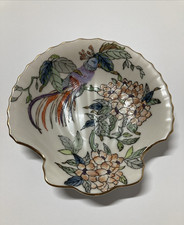 Vtg Toyo Shell Shaped Trinket Dish Peacock Bird of Paradise Jewelry Ring Macau picture