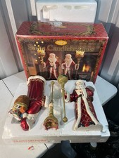 Kirkland Signature Pair Santa Candleholders Figurines Gold Glitter w/ Box picture