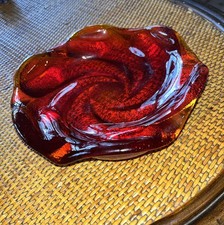 Fenton Art Glass Freeform Swirl Ashtray #9176 in Orange Amberina 1962-late 1970s picture
