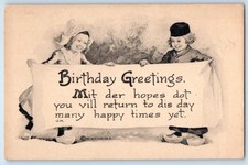 c1910's Birthday Greetings Dutch Children Holding Banner Gibson Antique Postcard picture