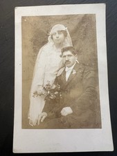Pre WW1 Antique RPPC Postcard Wedding Couple Bride Veil Mustache  picture