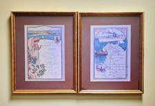 Framed Reproduction 1908 French Cruise Line Dinner Menu's Set of Two picture