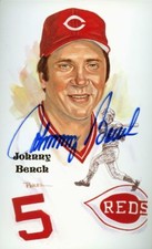 JOHNNY BENCH AUTOGRAPHED PEREZ STEELE HALL OF FAME ART POSTCARD CINCINNATI REDS picture