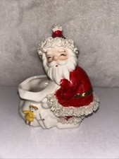 VINTAGE NAPCO CHRISTMAS RED/WHITE SANTA CLAUS PLANTER SPAGHETTI TRIM picture