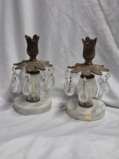 VTG Hollywood Regency Brass Crystal Candlestick Holders Italian Carrara AS IS picture