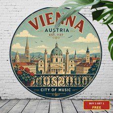 Historic Vienna Austria Landmark Travel Souvenir Round Metal Wall Plaque 8x8 picture