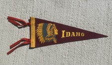 Vintage 1950s Idaho Souvenir Felt Pennant 11” Native American Chief Indian Rare picture