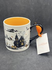 NEW SUNDAY MORNING CERAMIC Coffee Mug HALLOWEEN Mansions Cream/black Orange picture