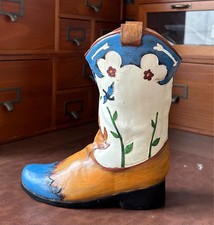 Western Cowboy Boot Vase Planter Rustic Farmhouse Resin Floral Decor picture