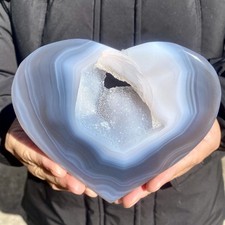 310G Natural striped agate crystal cave carved heart-shaped quartz crystal- picture