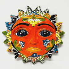 Dark Orange Talavera Style Sun Face Wall Art from Mexico 10