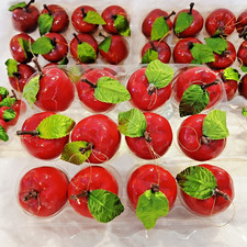 Vintage 90's Shiny Red Apples Ornaments Fabric Leaves Large/Small Lot of 60 NOS picture