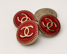 4 PCS Chanel CC Logo Stamped Round Red Gold Tone Buttons 20mm Set of 4 picture