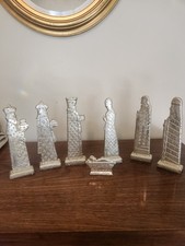 Medieval style Contemporary Nativity Set Silver Metallic Finish Rare, Heavy 2005 picture