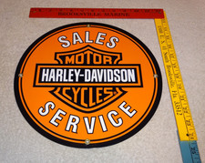 VINTAGE HARLEY DAVIDSON MOTORCYCLE SALES SERVICE DEALER PORCELAIN GASOLINE SIGN picture