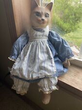 Vtg 21.5” Handmade Folk Art  Cat Porcelain Doll Soft Body Starry Eyes picture