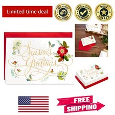 Floral Season's Greetings Cards, 40-Pack with Beautiful Red Envelopes picture