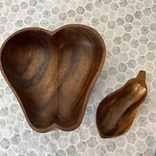 Monkey Pod Chip and Dip Set-Mid Century Server Set 2 Piece Solid Wood Retro picture