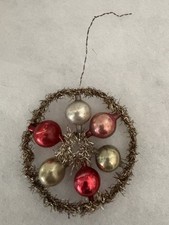 Antique GABLONZ Tinsel & Mercury Glass Feather Tree Ornament Vntg Wheel FREESHIP picture