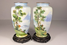 Antique Japanese Vases Mt. Fuji Set 2 9 1/2