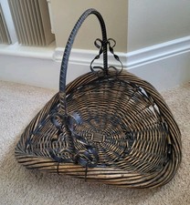 Wicker Woven Gathering Basket Steel Handle VTG Vegetable Floral Egg Basket EX picture