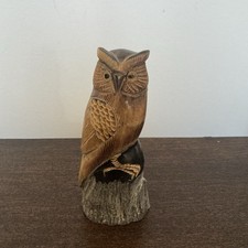Hand Carved Owl Water Buffalo Horn Bird Figurine Acquired in Italy Gufo Artisan picture