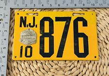 1910 New Jersey Porcelain License Plate 876 ALPCA STERN CONSIGNMENT TU picture
