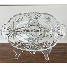 Vintage Clear Glass Divided Relish Dish Star of David Pattern 10