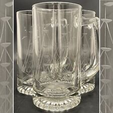 Princess House 412C Etched Clipper Ship Crystal Beer Mugs 3pc Set 1998 USA 5.5