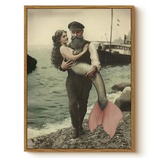 WHASAYART Vintage Mermaid Fisherman Wall Art 12x16 16