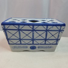 Delft-Style Blue & White Porcelain Faience Flower Frog Vase Brick 6