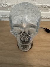 VTG Gothic Crackle Glass Skull Table Lamp Heavy Metal Base Oddities Decor AS-IS picture
