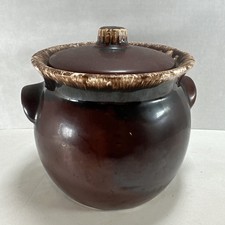 Hull Brown Drip Pottery Bean Pot with Lid Vintage Covered Glazed Oven Proof USA picture