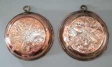 Pair Antique English Georgian Copper Wall Hanging Sieves Colanders Strainers picture