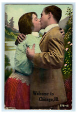 1911 Lovers Kissing, Welcome to Chicago Illinois IL Posted Antique Postcard picture