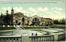 1909 Alaska-Yukon-Pacific Expo Postcard Cascades & MFG. Buildings, Seattle picture