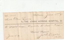 Johns Hopkins Hospital, Baltimore MD -- 1891 Receipt picture