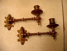 Pair Ornate Vintage Brass Wall Mounted Candlesticks picture