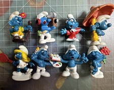 Vintage 1980s Peyo/Schleich SMURFS Lot 8A: Mushroom, Movie(RARE), Hiker, Tennis picture