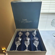J.G. Durand Etched Stemmed Crystal Wine Glasses Set of 6 with Box picture