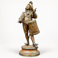 Vintage European Cavalier Military Drummer Metal Figurine Statue Bronze Tone picture