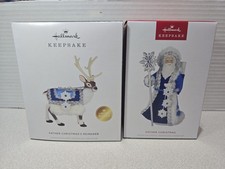 2 Hallmark Ornaments Limited Ed. FATHER CHRISTMAS REINDEER and FATHER CHRISTMAS picture