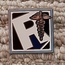 rite aid pharmacy caduceus lapel pin r letter white blue enamel clutch backs vtg picture