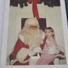 Girl Santa Claus Lap Saint Nick Christmas Man Holiday Memories Vintage Photo picture