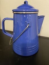 Blue Speckled Enamelware Coffee Pot w/ Carry Handle and Lid Vintage Unbranded picture