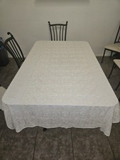 Vintage Embroidered Tablecloth Rectangular White Pale Pink Floral 56 X 94 picture