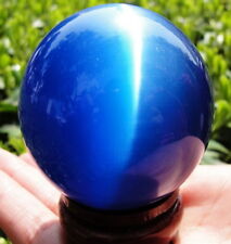 AAA+++ Hot Sell ASIAN QUARTZ DEEP BLUE CAT EYE CRYSTAL BALL SPHERE 80MM+STAND  picture