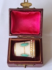 ANTIQUE ROYAL WORCESTER PORCELAIN 'JEWELLED' THIMBLE, TURQUOISE JEWELS, BOXED picture