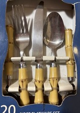 VTG 20 Piece Flatware Bamboo Handle Hampton Silversmiths Natural Stainless 2003 picture
